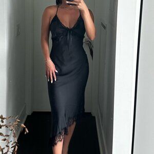 Meshki Black lace midi slip dress